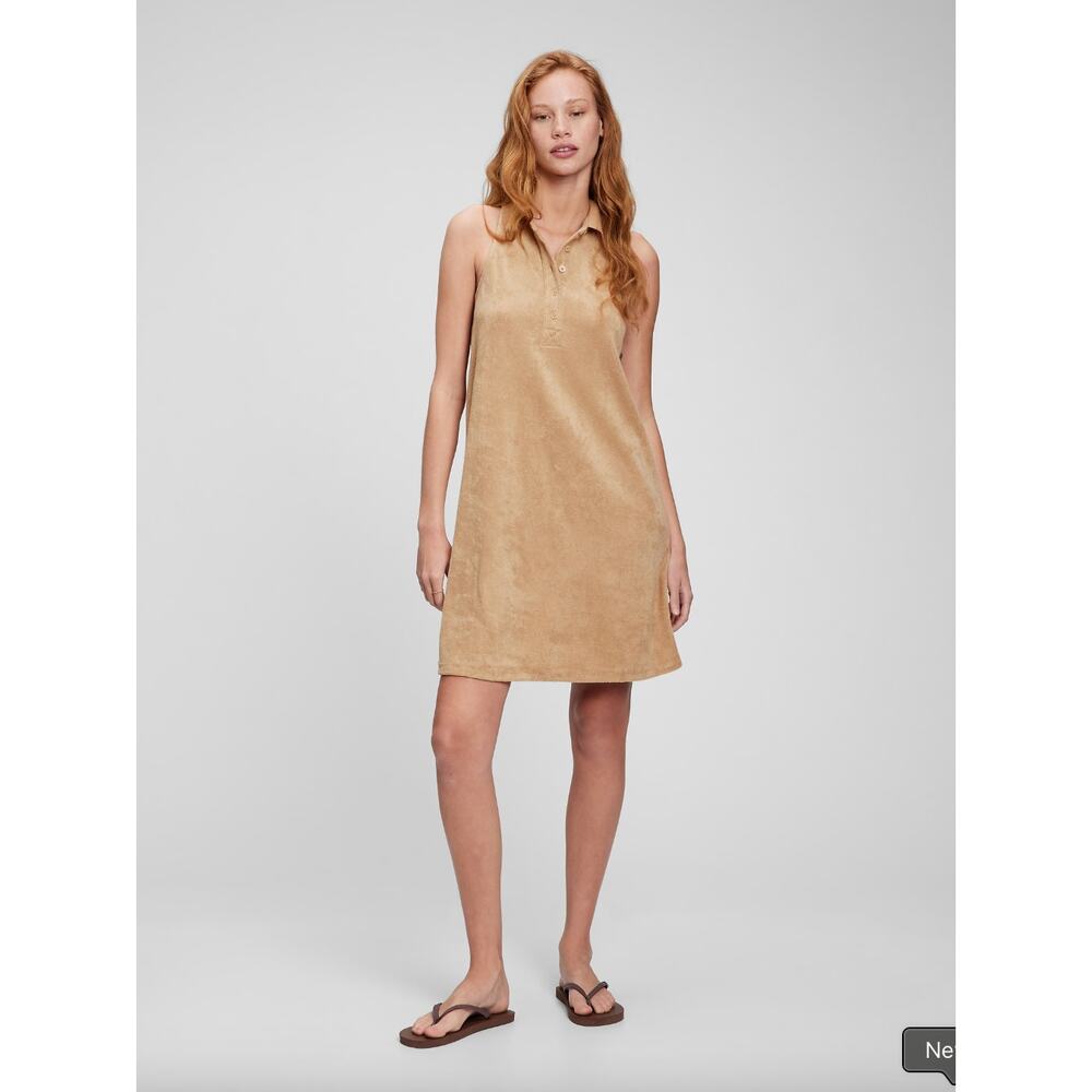 GAP Dress Womens Medium Sand Light Brown Towel Terry Halter Polo Collared Mini